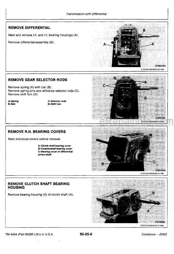 Photo 2 - John Deere 4435 4435 Hydro Repair Technical Manual Combine TM4464