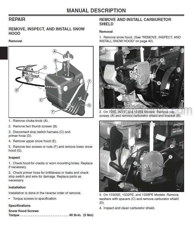 Photo 12 - John Deere 726E To 1338PE Service And Troubleshooting Manual Snow Thrower 381048