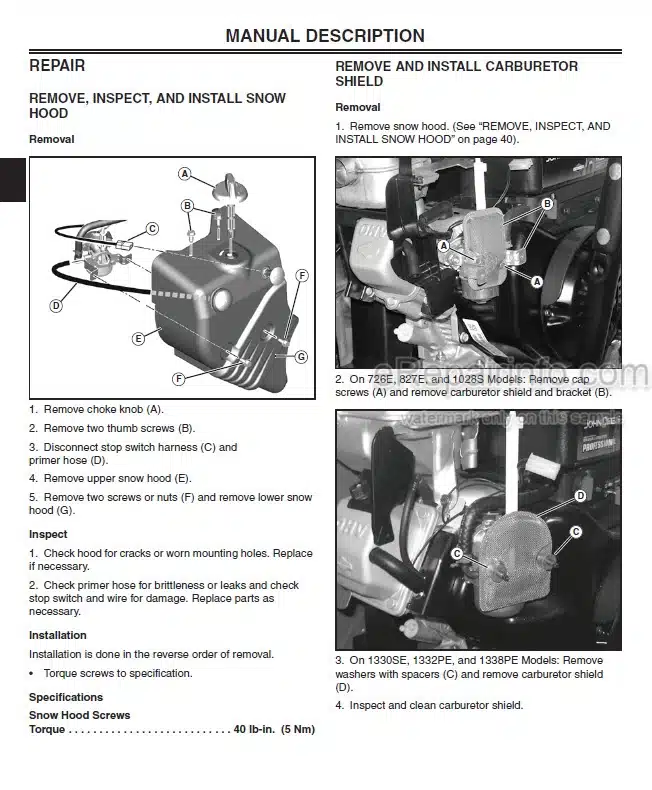 Photo 5 - John Deere 726E To 1338PE Service And Troubleshooting Manual Snow Thrower 381048