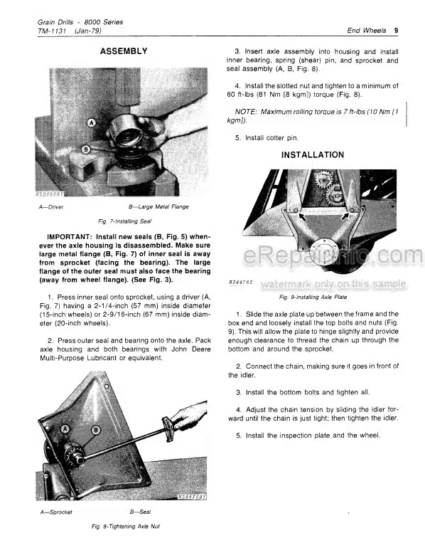 Photo 5 - John Deere 9000 Series Technical Repair Manual Grain Drill TM1174