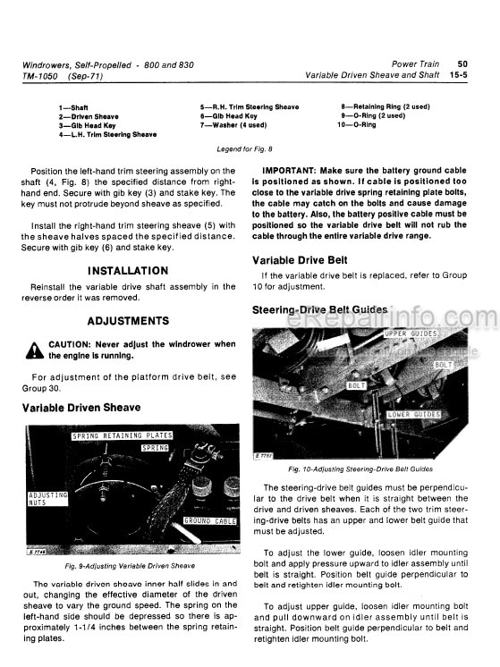 Photo 5 - John Deere 800 830 Technical Repair Manual Self Propelled Windrower TM1050