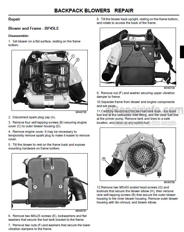 Photo 5 - John Deere BP45LE BP65LE Technical Repair Manual Backpack Blower TM104119