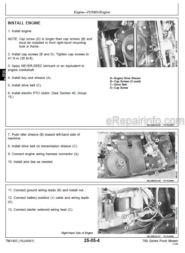 Photo 1 - John Deere F710 F725 Technical Repair Manual Front Mower TM1493