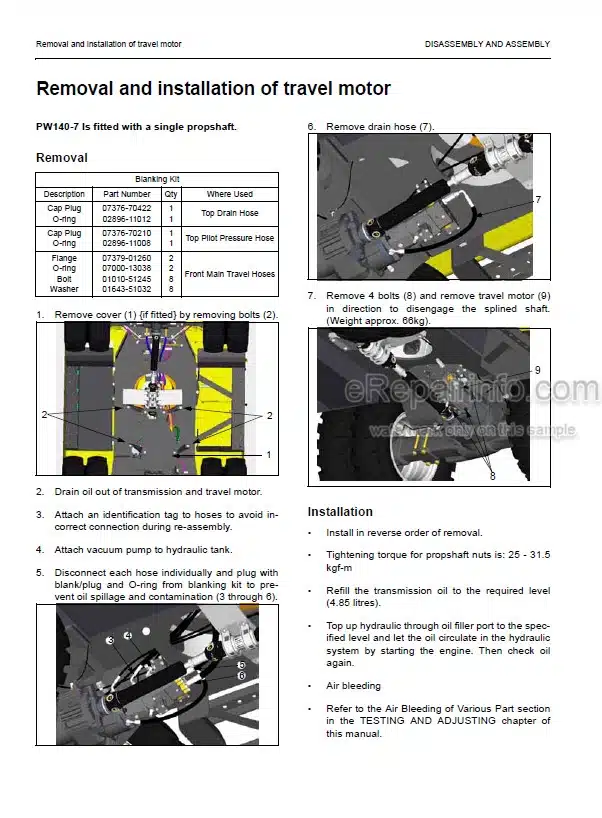 Photo 9 - Komatsu PW140-7 Shop Manual Wheel Excavator VEBM410101 SN H55051-