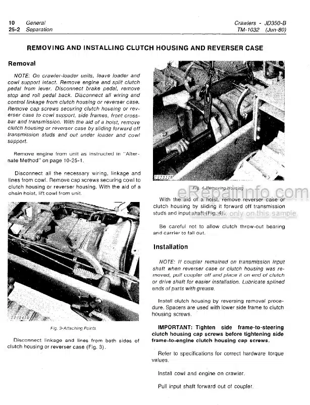 Photo 1 - John Deere 350B Technical Manual Crawler Tractor Crawler Loader TM1032
