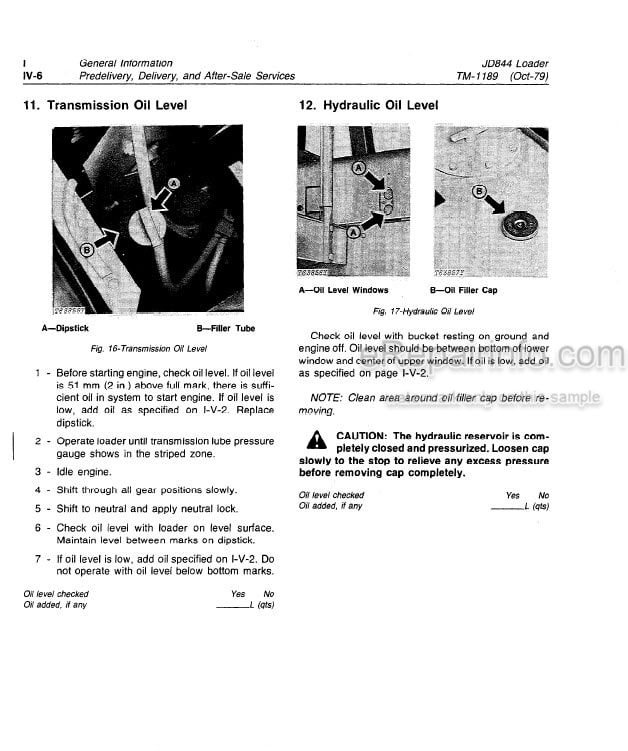 Photo 4 - John Deere JD844 Technical Manual Loader TM1189