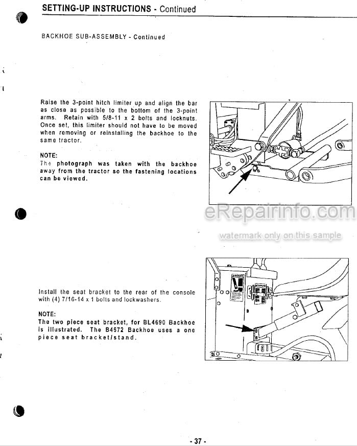 Photo 5 - Kubota BH70 Operators Manual Backhoe 7K506-7991-1