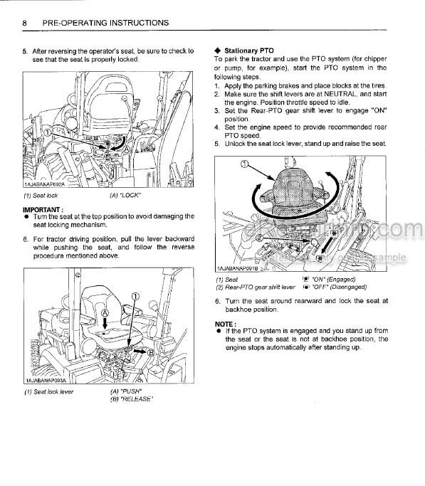 Photo 7 - Kubota B4672A BL4690A Operators And Parts Manual Backhoe 70000-73822
