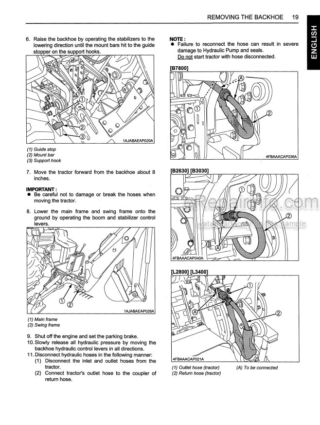 Photo 7 - Kubota BH75 Operators Manual Backhoe 7K501-79914