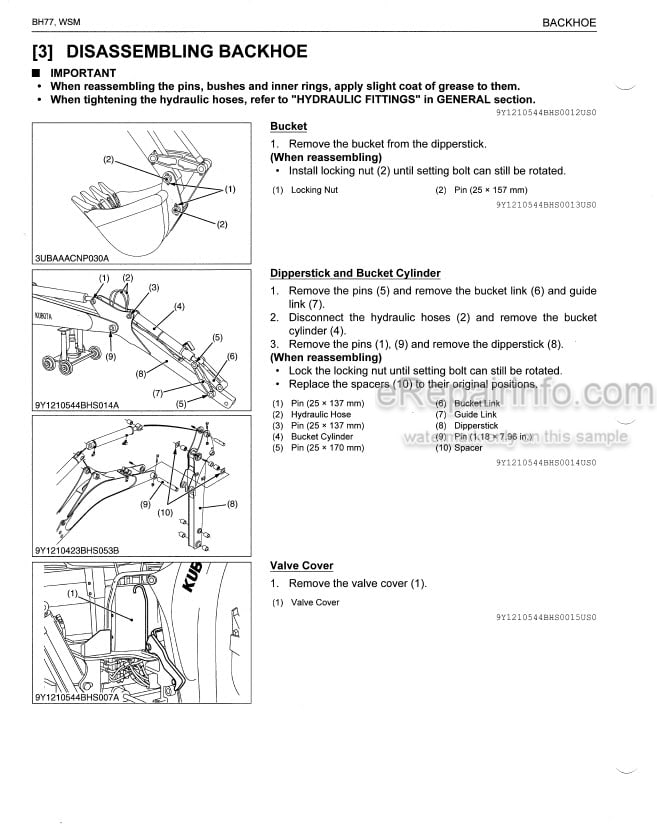 Photo 11 - Kubota BH77 Workshop Manual And Assembly Instructions Backhoe