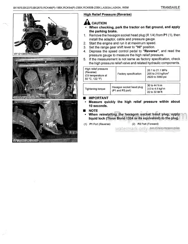 Photo 10 - Kubota BX1780 To LA243A Workshop Manual Tractor Mower Front Loader