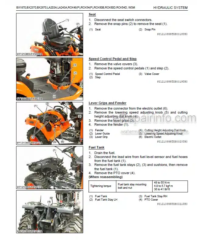 Photo 6 - Kubota BX1880 To RCK54D-26BX Workshop Manual Tractor Mower