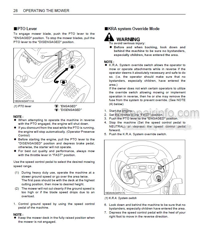 Photo 6 - Kubota GR1600-II GR2100-II Operators Manual Riding Mower K1254-7121-3