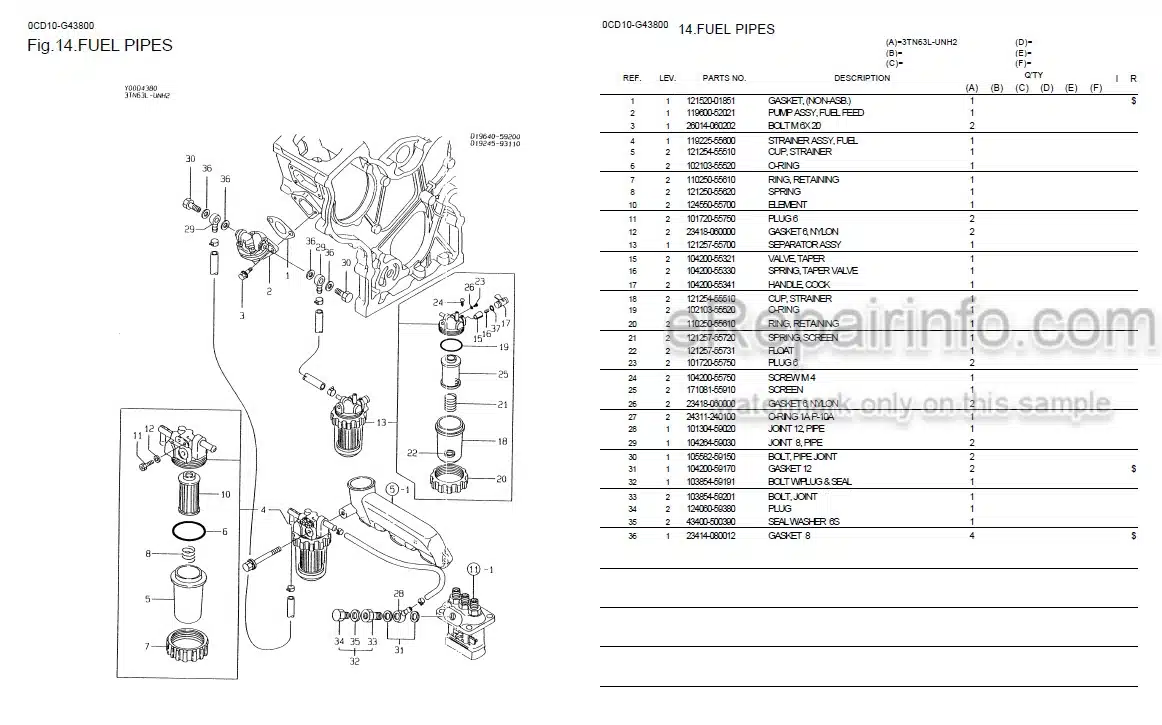 Photo 10 - Yanmar 3TN63L-UNH2 Parts Catalog Engine 0CD10-G43800