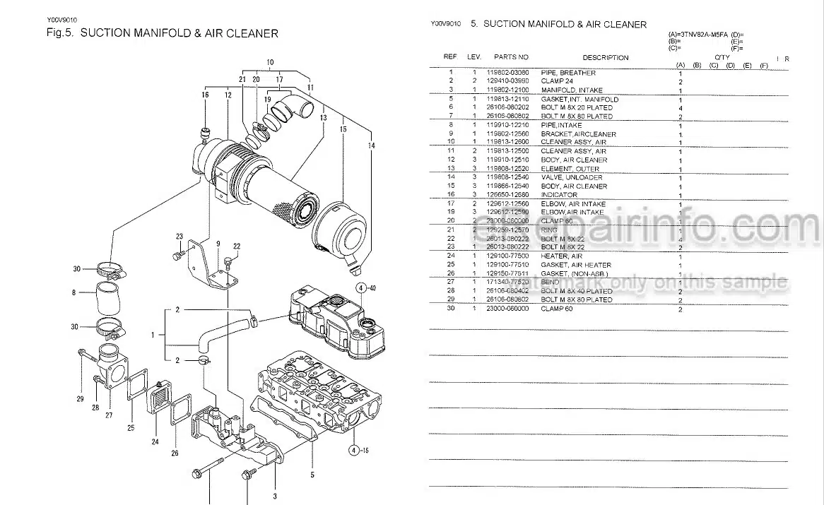 Photo 5 - Yanmar 3TNV82A-M5FA Parts Catalog Engine Y00V9010