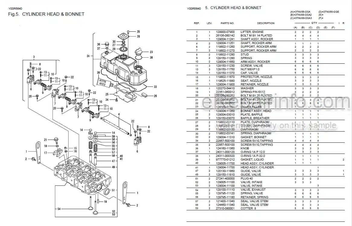 Photo 4 - Yanmar 3TNV88-GGE Parts Catalog Engine Y00R5640