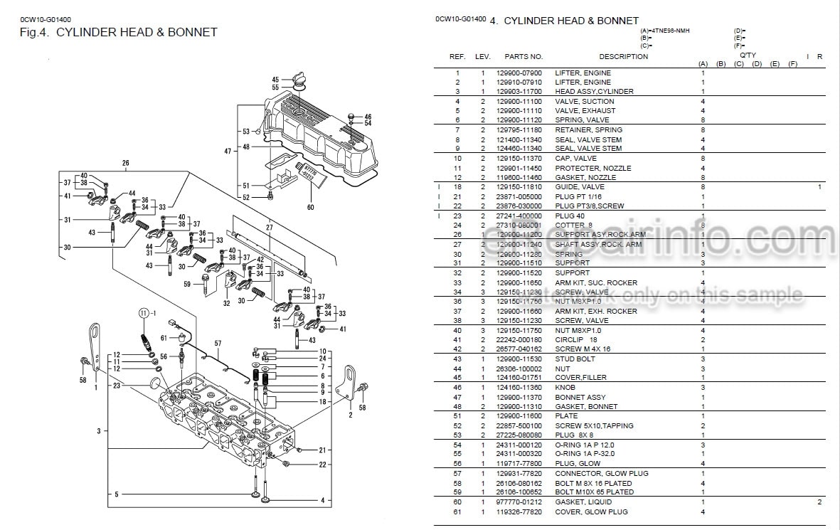 Photo 12 - Yanmar 4TNE98-NMH Parts Catalog Engine 0CW10-G01400