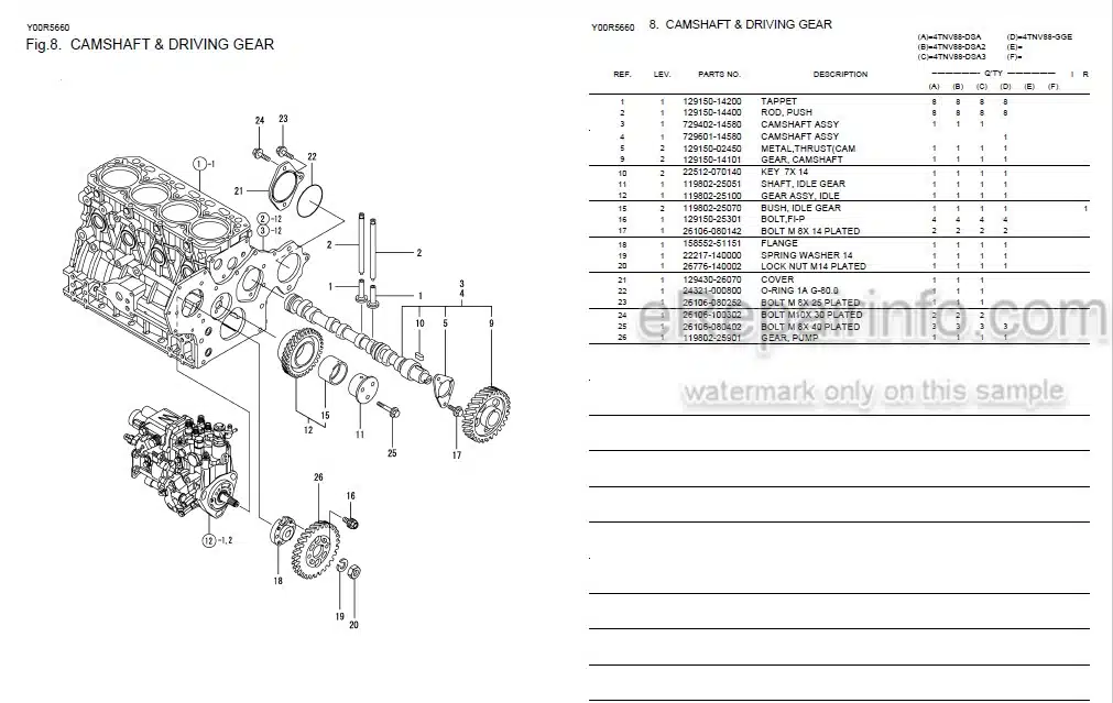 Photo 6 - Yanmar 4TNV84T-GGE Parts Catalog Engine Y00R5650