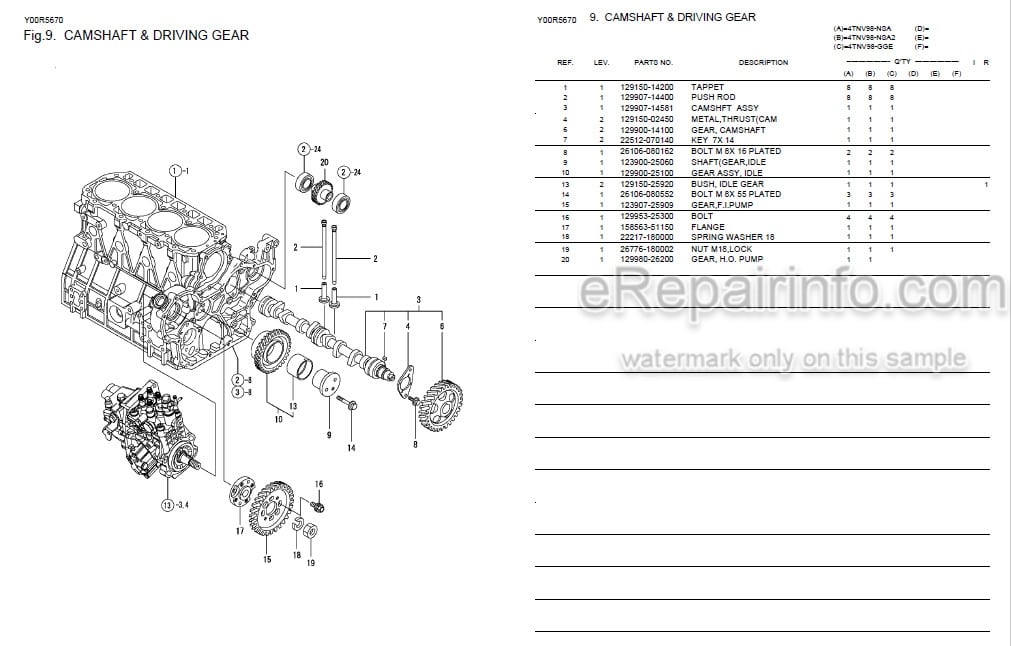 Photo 7 - Yanmar 4TNV98-GGE Parts Catalog Diesel Engine Y00R5670