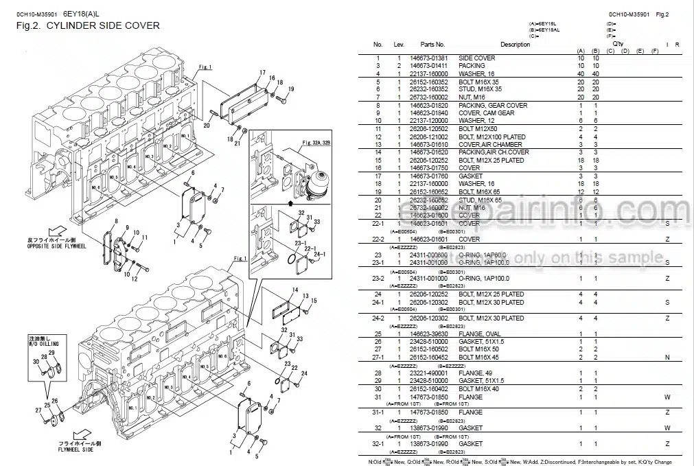 Photo 5 - Yanmar 4TNV98-ZNMS To 4TNV98T-ZXNMS2 Parts Manual Engine 917304