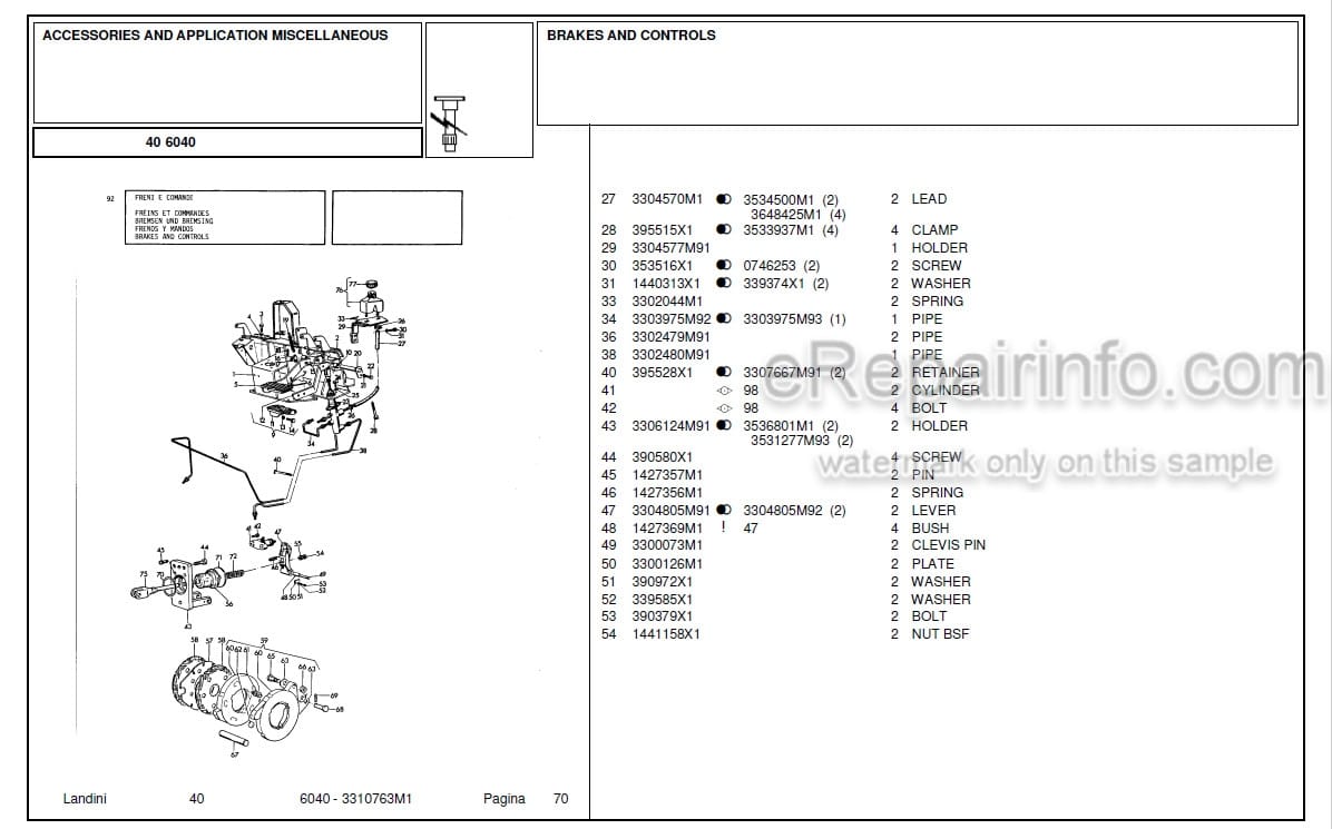 Photo 12 - Landini 6040 Parts Catalog Tractor 3310763M1