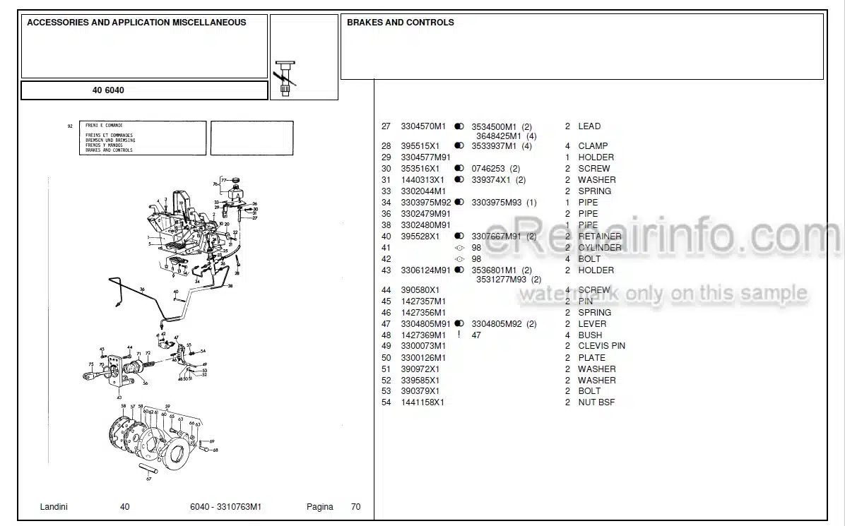 Photo 6 - Landini 6030 Parts Catalog Tractor 3310691M1