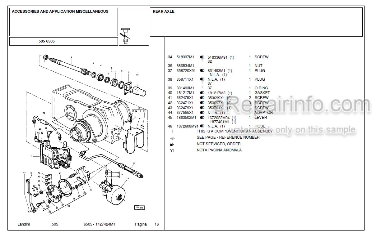 Photo 10 - Landini 6505 Parts Catalog Tractor 1427424M1