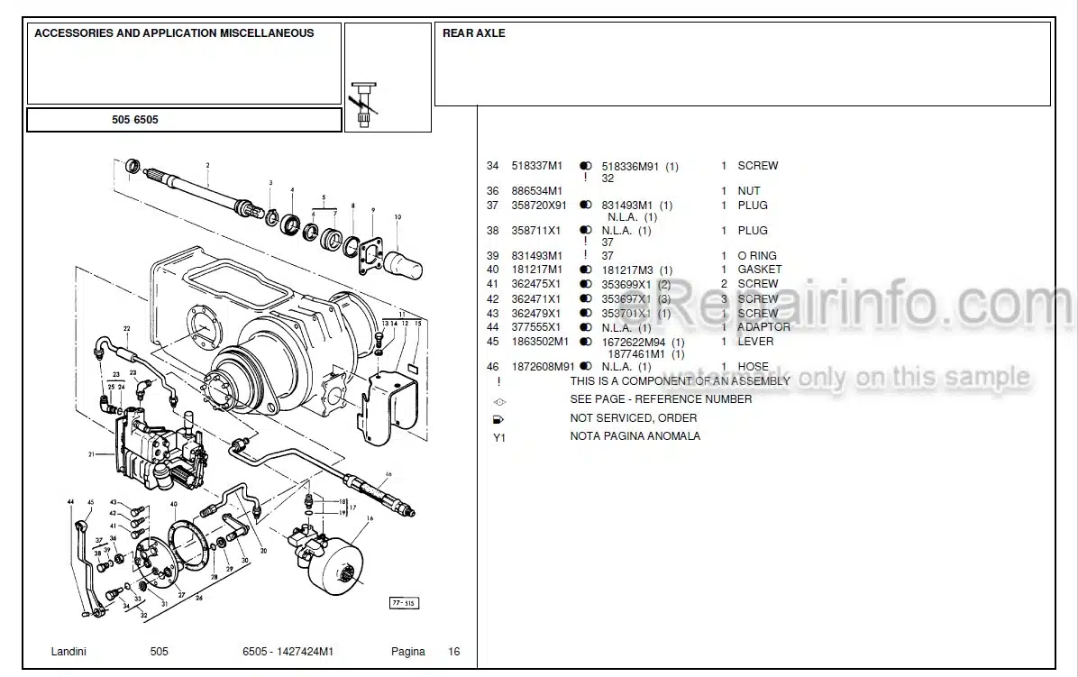 Photo 3 - Landini 6505 Parts Catalog Tractor 1427424M1