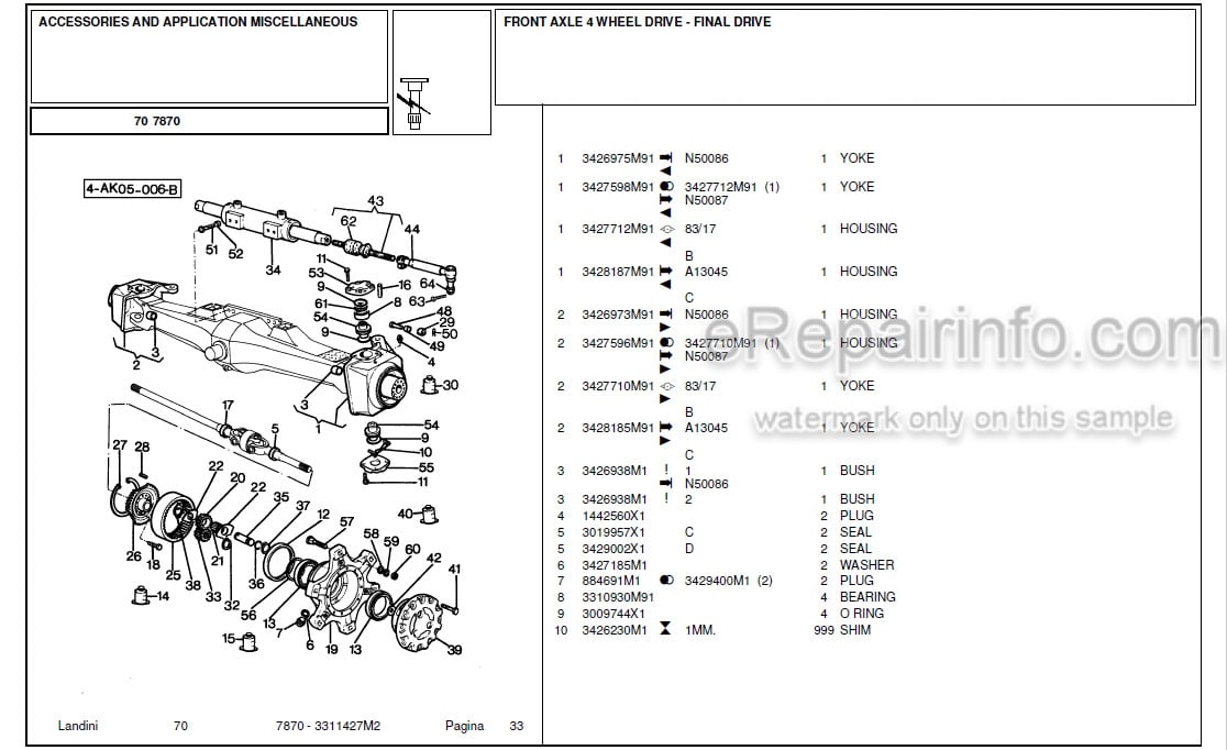 Photo 12 - Landini 7870 Parts Catalog Tractor 3311427M2