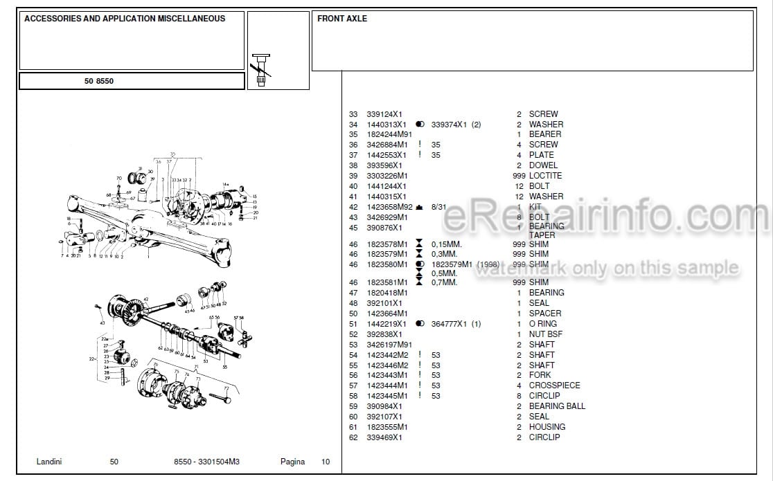 Photo 9 - Landini 8550 Parts Catalog Tractor 3301504M3