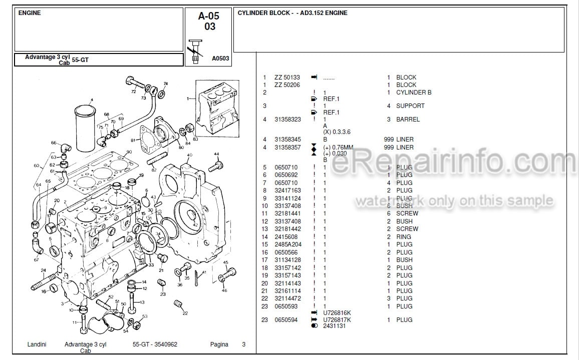 Photo 1 - Landini Advantage 55GT Parts Catalog Tractor 3540962