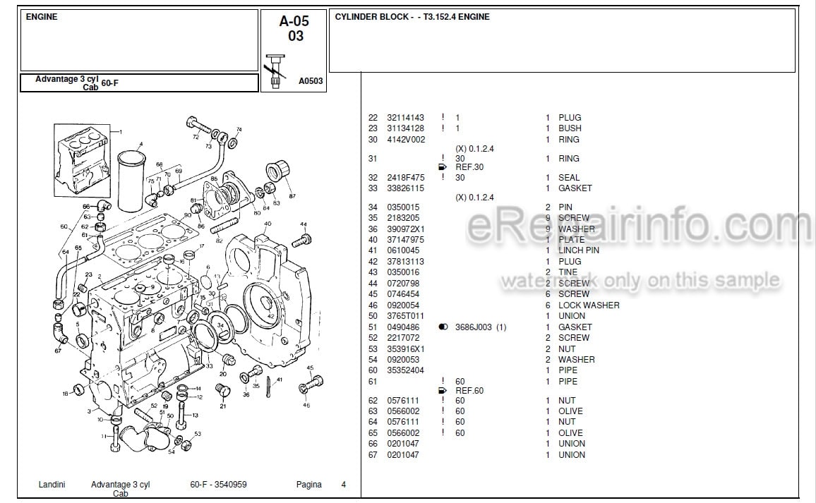 Photo 1 - Landini Advantage 60F Parts Catalog Tractor 3540959