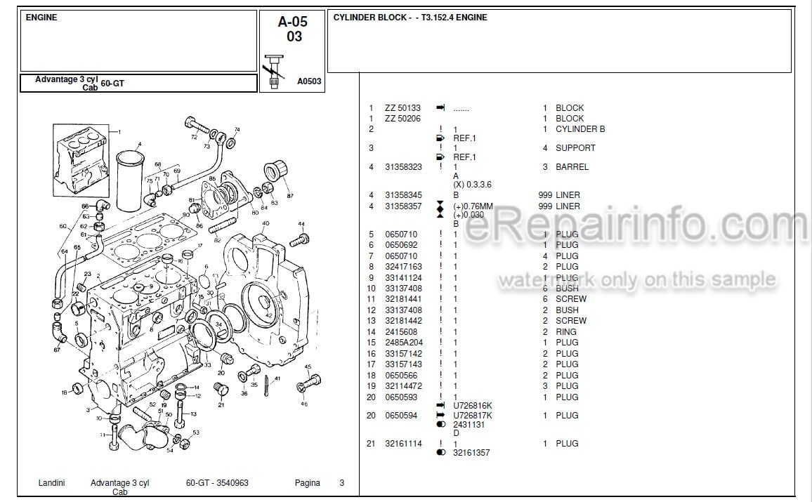 Photo 1 - Landini Advantage 60GT Parts Catalog Tractor 3540963