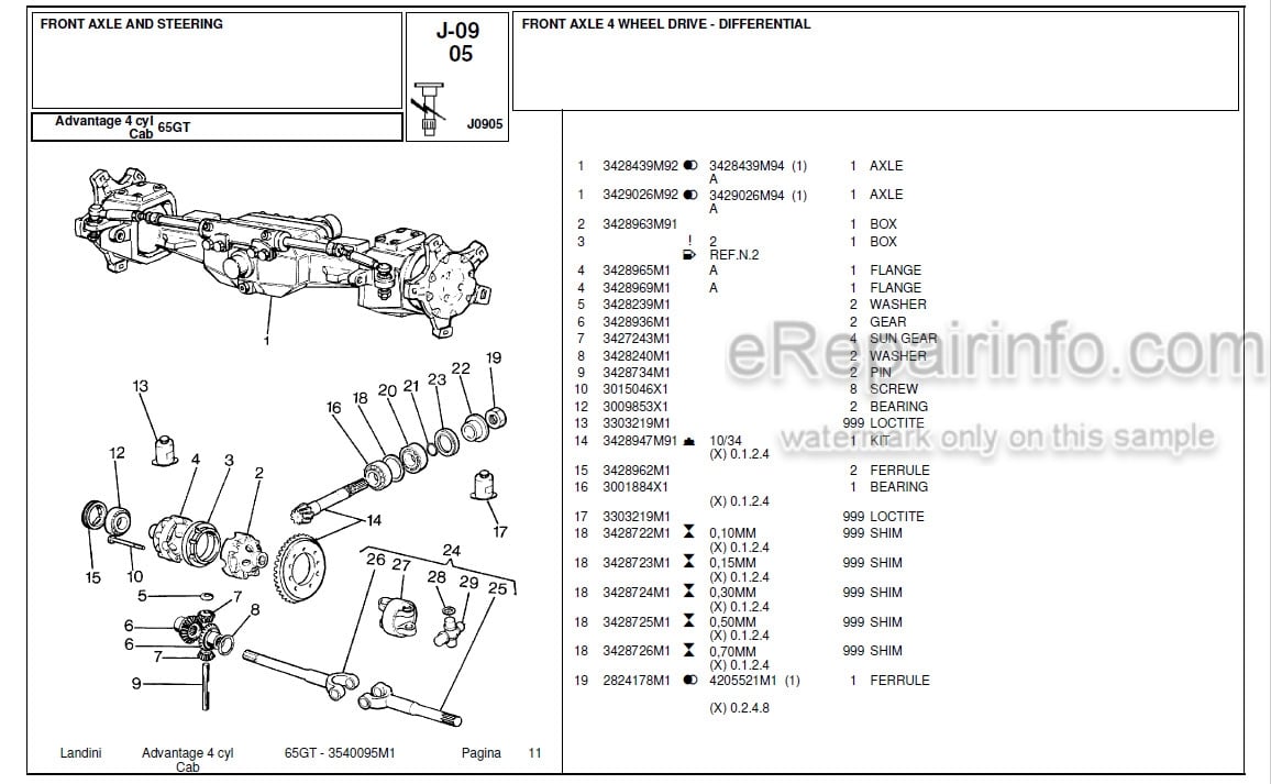 Photo 1 - Landini Advantage 65GT Parts Catalog Tractor 3540095M1