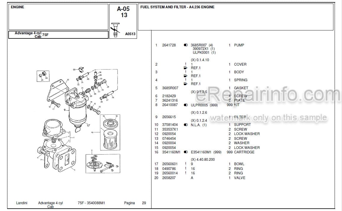 Photo 1 - Landini Advantage 75F Parts Catalog Tractor 3540088M1