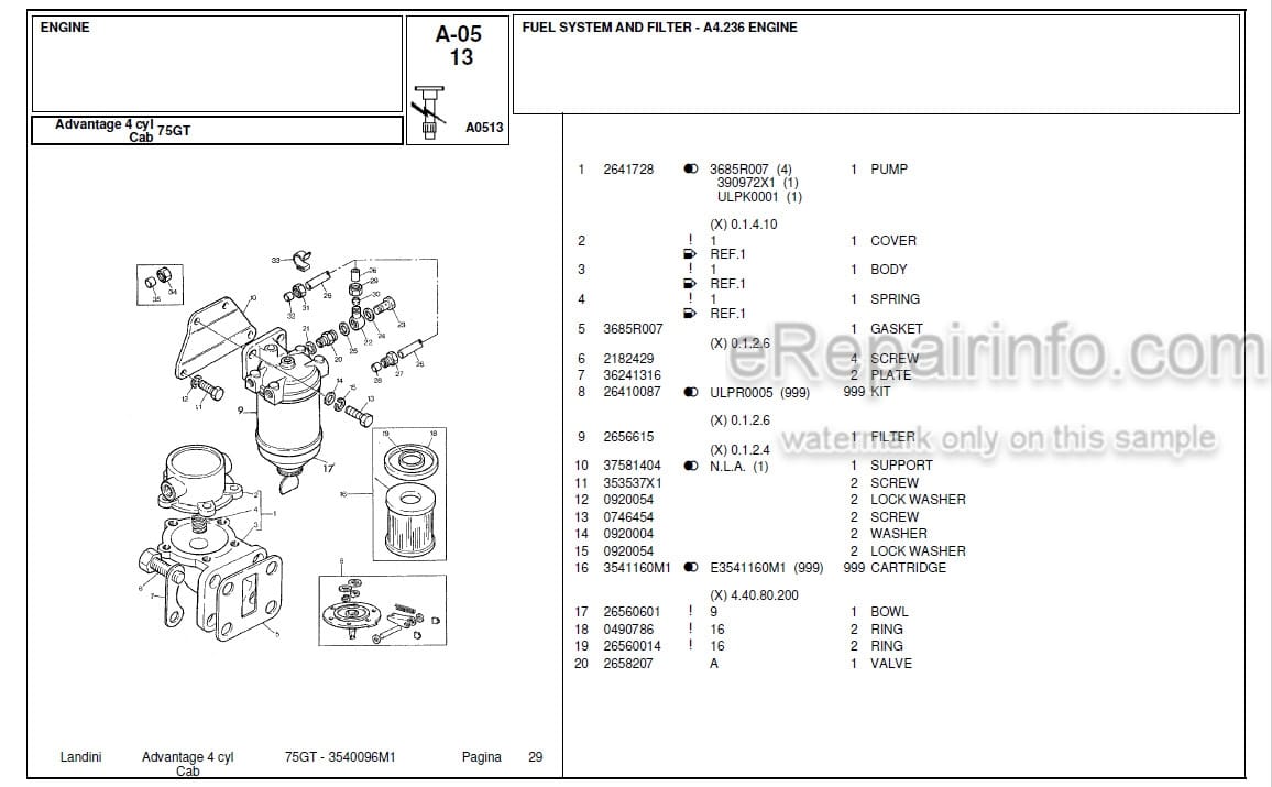 Photo 6 - Landini Advantage 75F Parts Catalog Tractor 3540088M1