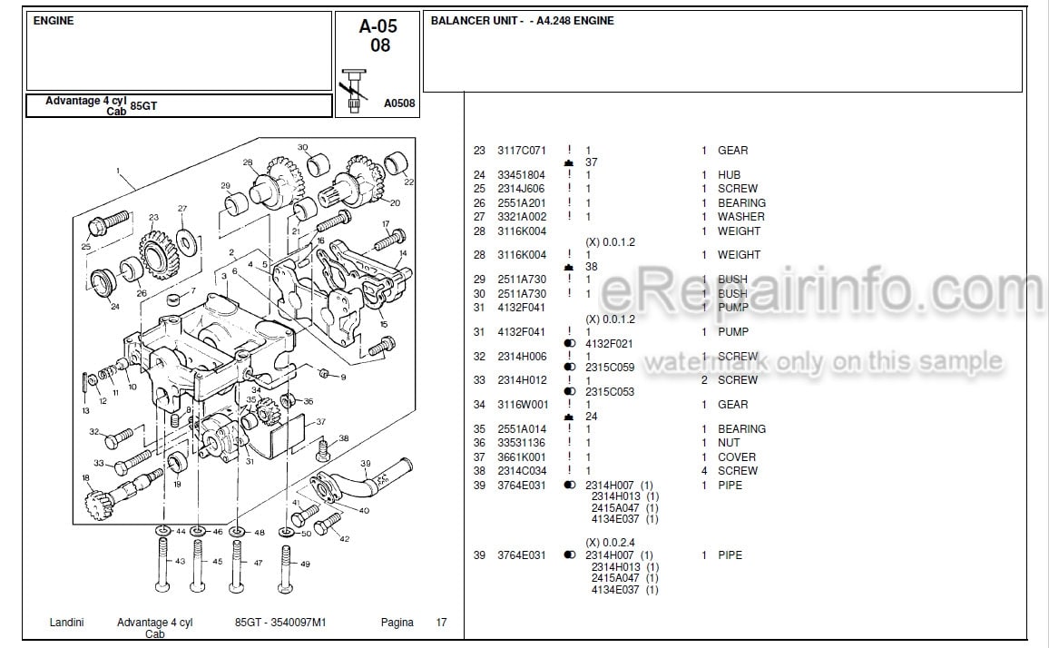 Photo 6 - Landini Advantage 85F Parts Catalog Tractor 3540089M1