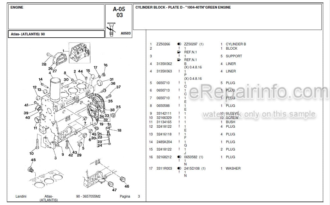 Photo 9 - Landini Atlas Atlantis 90 Parts Catalog Tractor 3657055M2