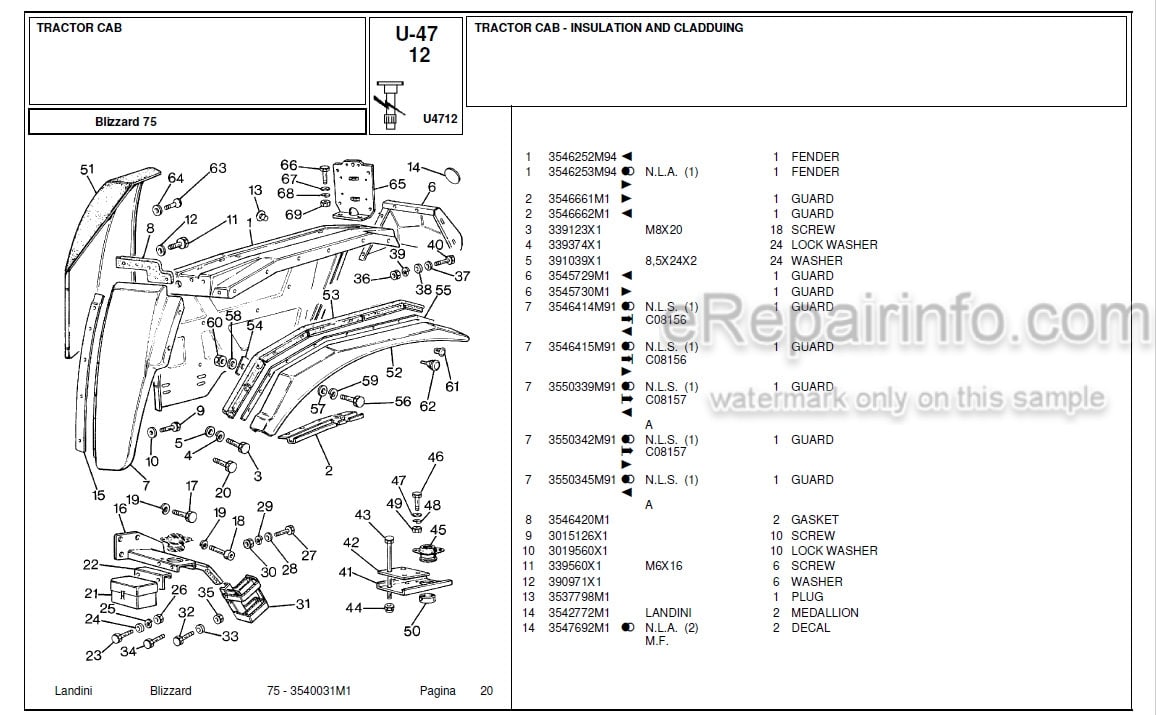 Photo 3 - Landini Blizzard 75 Parts Catalog Tractor 3540031M1