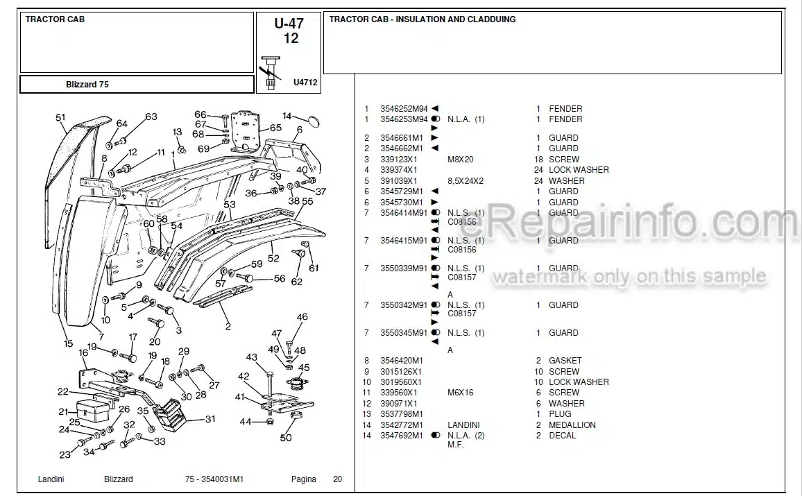 Photo 6 - Landini Blizzard 65 Parts Catalog Tractor 3540030M1