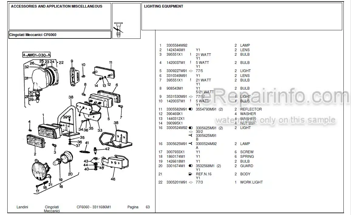 Photo 5 - Landini CF6830 Parts Catalog Crawler Tractor 3310801M2