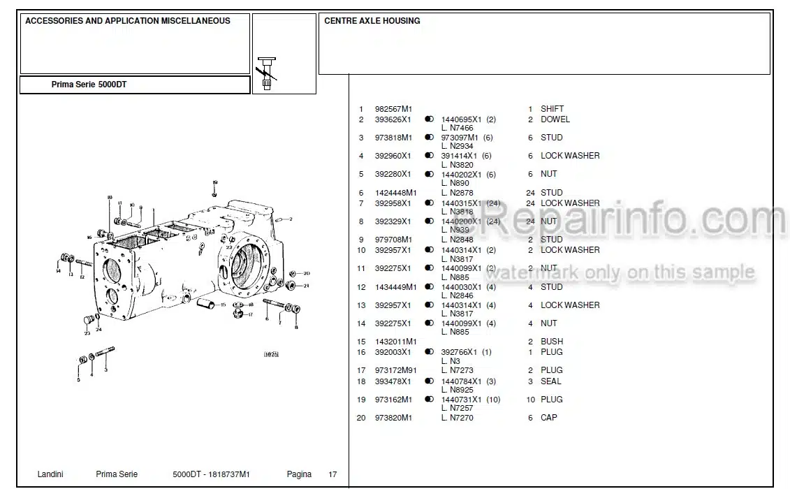 Photo 5 - Landini First Series 5000RN Parts Catalog Tractor 1916101M1