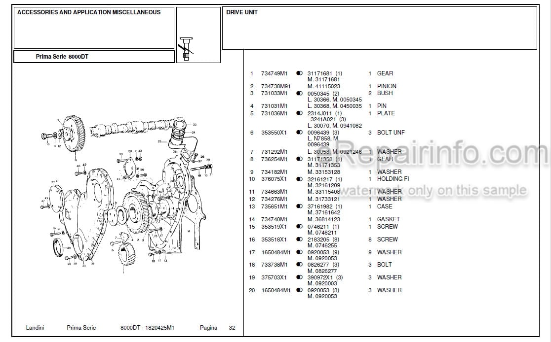 Photo 1 - Landini First Series 8000DT Parts Catalog Tractor