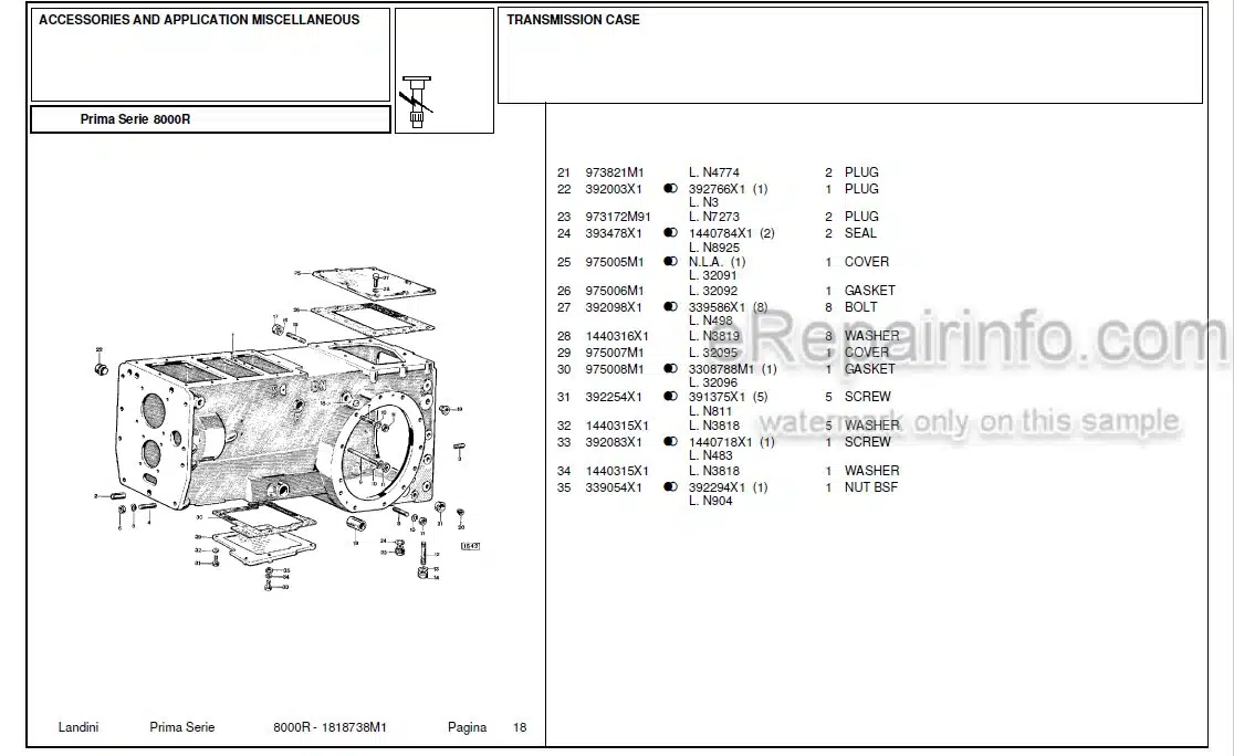Photo 1 - Landini First Series 8000R Parts Catalog Tractor