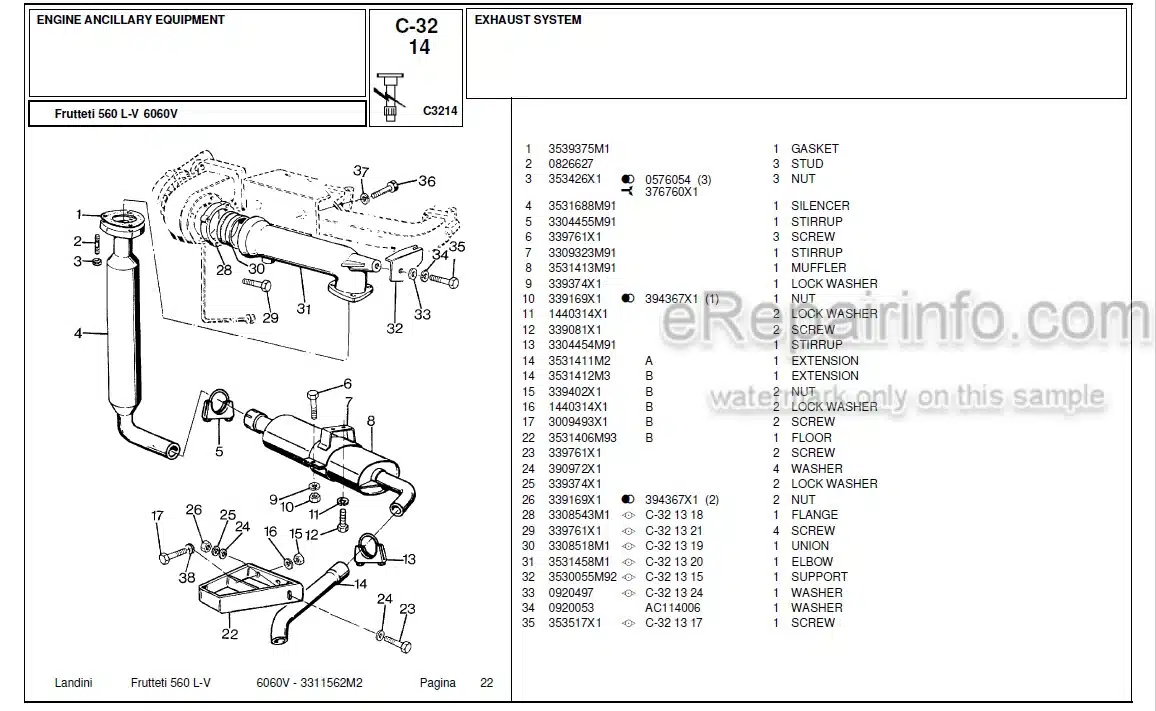 Photo 1 - Landini Frutteti 6060V Parts Catalog Tractor 3311562M2