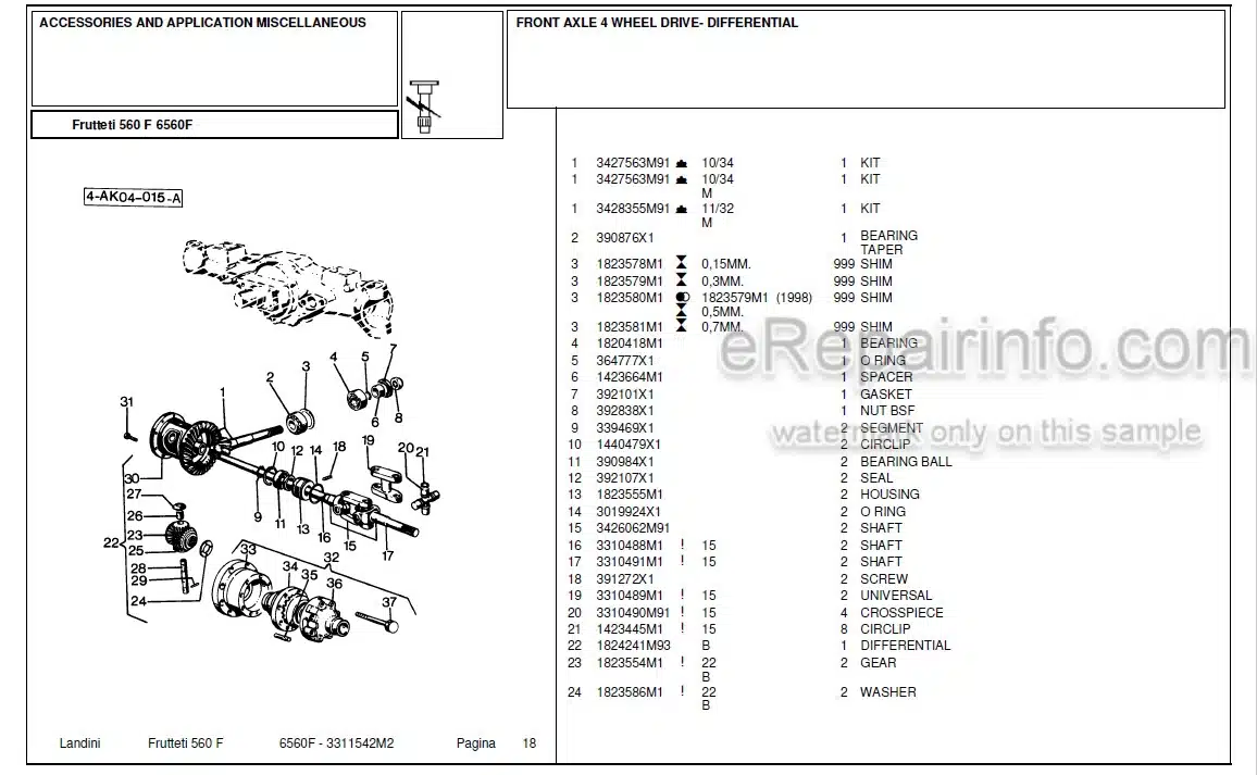 Photo 9 - Landini Frutteti 6560F Parts Catalog Tractor 3311542M2