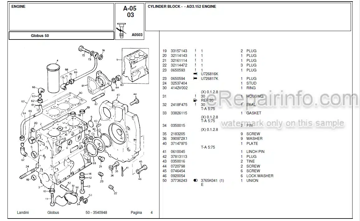 Photo 6 - Landini Globus 50 Parts Catalog Tractor 3540948