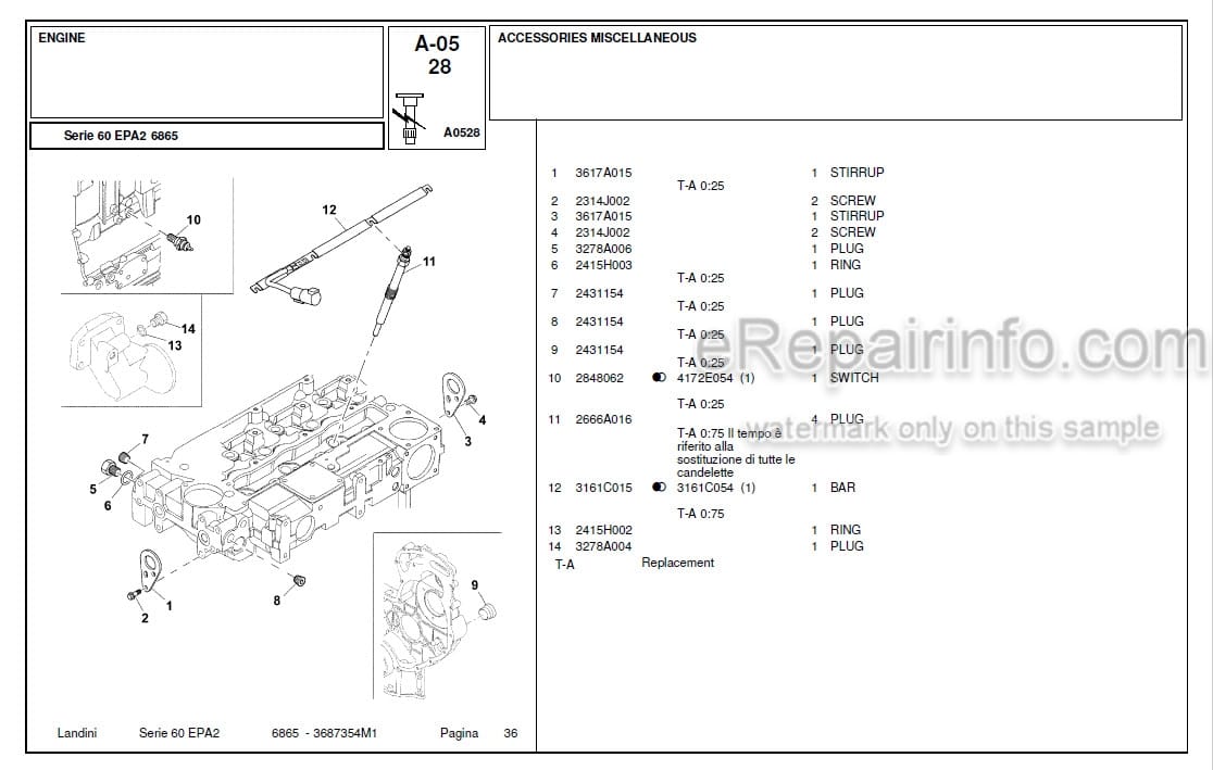Photo 10 - Landini Serie 60 EPA2 6865 Parts Catalog Tractor 3687354M1