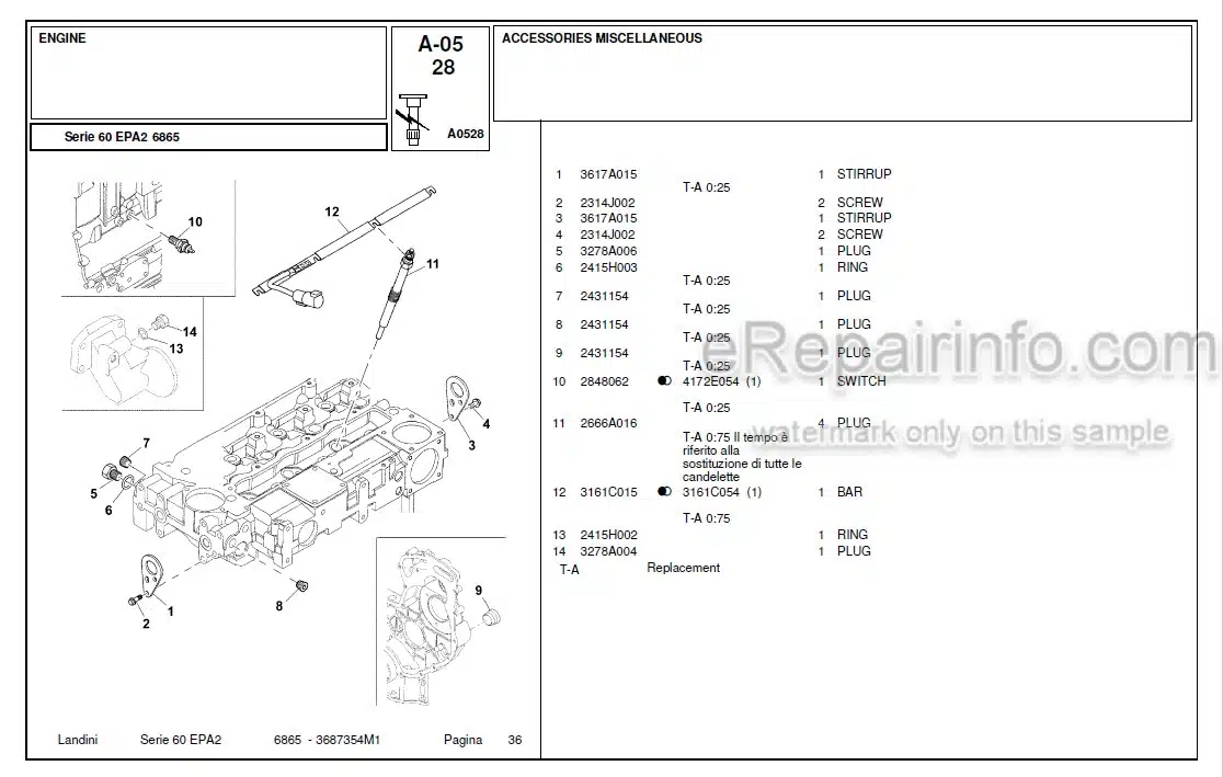 Photo 1 - Landini Serie 60 EPA2 6865 Parts Catalog Tractor 3687354M1