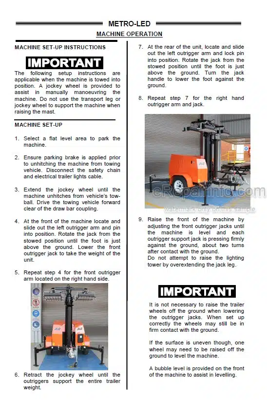 Photo 5 - JLG Metro POD Operation And Safety Manual Lighting Tower 1001216795